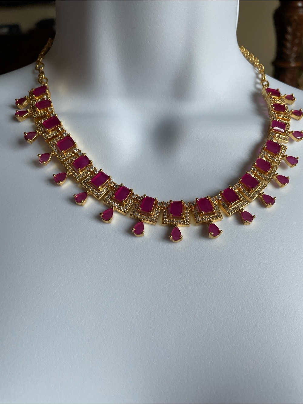 Gold Necklace with Pink Gemstones